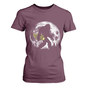 Bigfoot with Morel Mushroom T Shirt For Women Sasquatch Fungi Full Moon Silhouette Graphic