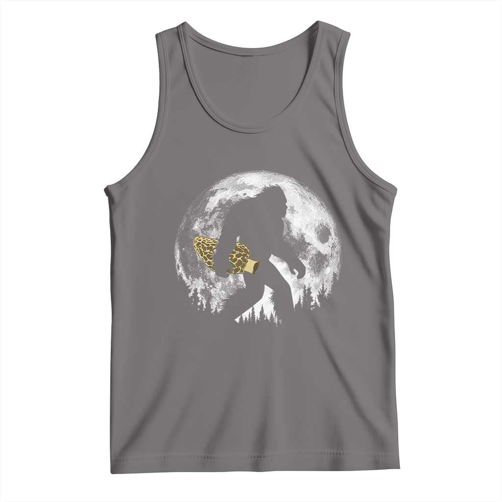 Bigfoot with Morel Mushroom Tank Top Sasquatch Fungi Full Moon Silhouette Graphic
