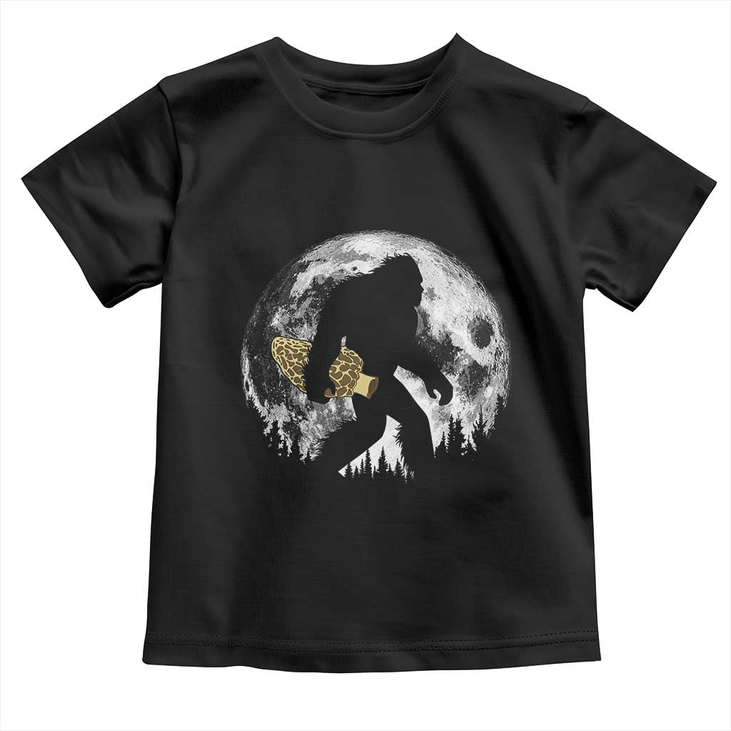 Bigfoot with Morel Mushroom Toddler T Shirt Sasquatch Fungi Full Moon Silhouette Graphic TS10 Black Print Your Wear