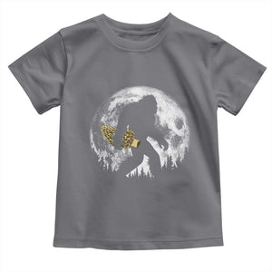 Bigfoot with Morel Mushroom Toddler T Shirt Sasquatch Fungi Full Moon Silhouette Graphic