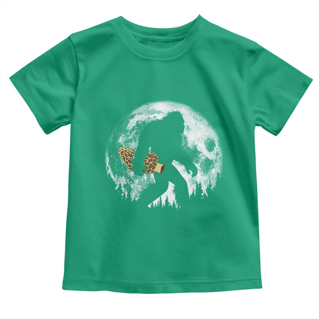 Bigfoot with Morel Mushroom Toddler T Shirt Sasquatch Fungi Full Moon Silhouette Graphic