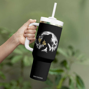 Bigfoot with Morel Mushroom Tumbler With Handle Sasquatch Fungi Full Moon Silhouette Graphic