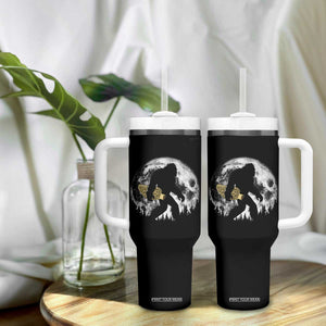 Bigfoot with Morel Mushroom Tumbler With Handle Sasquatch Fungi Full Moon Silhouette Graphic