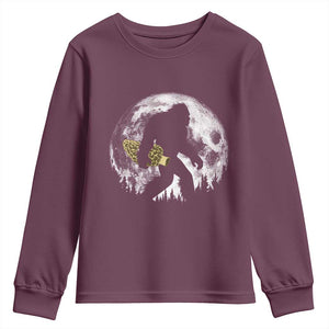 Bigfoot with Morel Mushroom Youth Sweatshirt Sasquatch Fungi Full Moon Silhouette Graphic