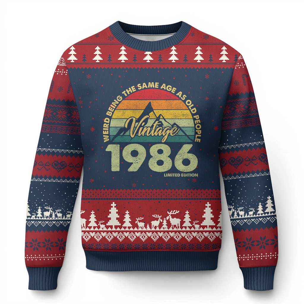 40th Birthday Ugly Christmas Sweater Vintage 1986 Weird Being the Same Age as Old People 40 Year Old Gift TS10 Navy Red Print Your Wear