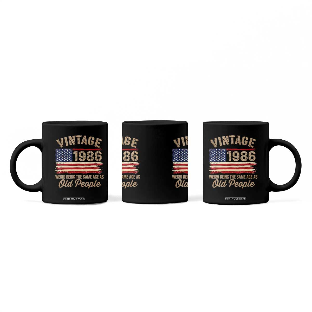 40th Birthday Coffee Mug Vintage 1986 Weird Being the Same Age as Old People USA Flag