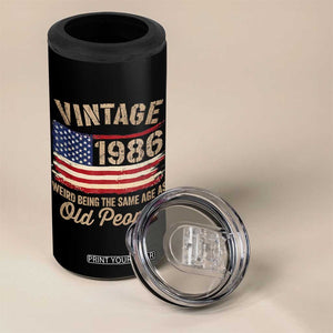 40th Birthday 4 in 1 Can Cooler Tumbler Vintage 1986 Weird Being the Same Age as Old People USA Flag
