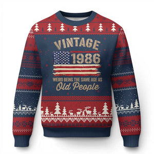 40th Birthday Ugly Christmas Sweater Vintage 1986 Weird Being the Same Age as Old People USA Flag