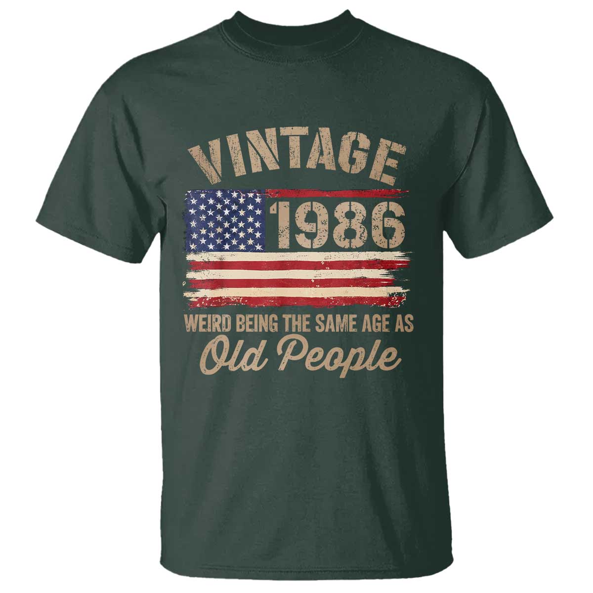 40th Birthday T Shirt Vintage 1986 Weird Being the Same Age as Old People USA Flag