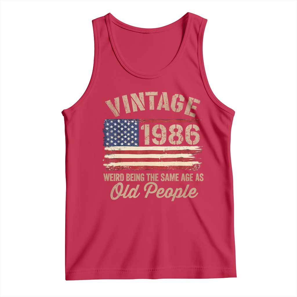 40th Birthday Tank Top Vintage 1986 Weird Being the Same Age as Old People USA Flag