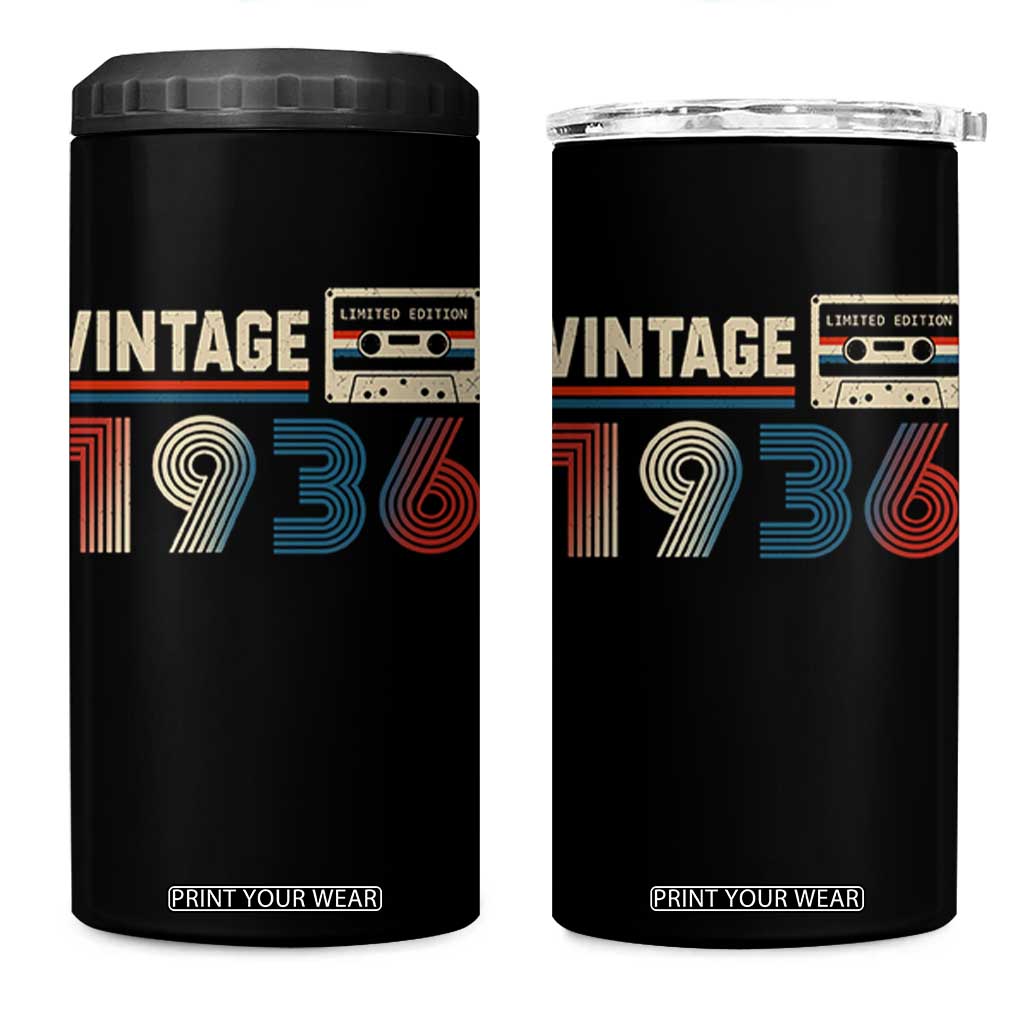 Vintage 1936 90th Birthday Gifts 4 in 1 Can Cooler Tumbler 90 Year Old Favors