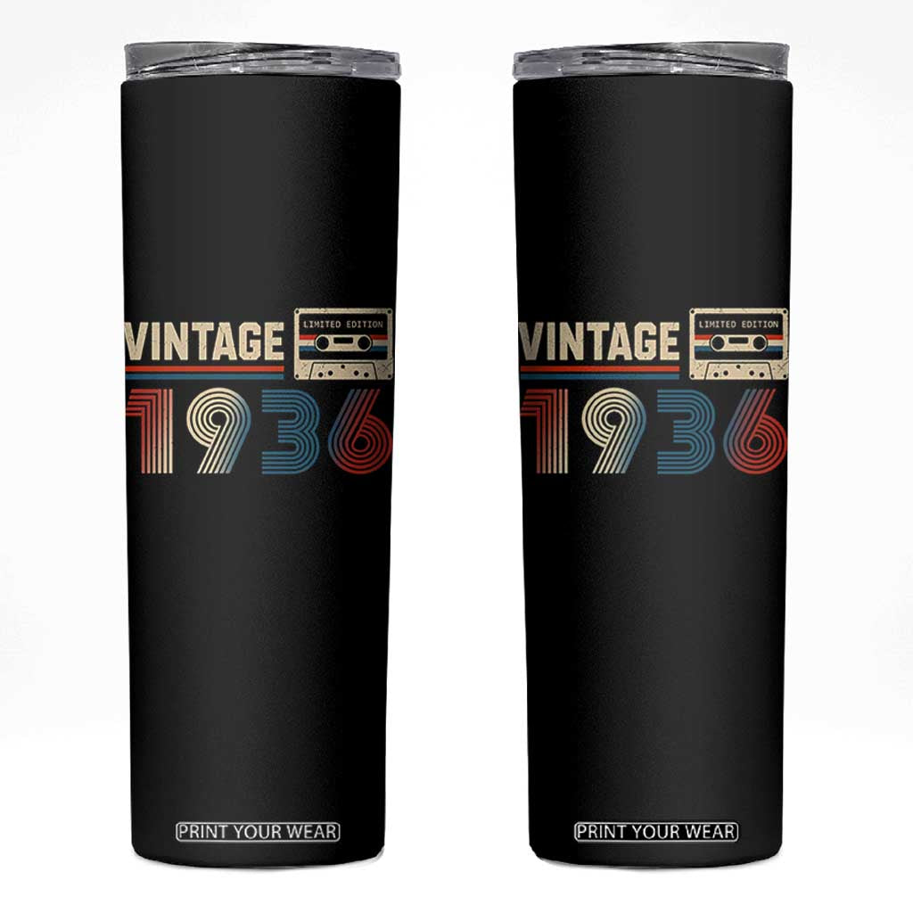 Vintage 1936 90th Birthday Gifts Skinny Tumbler 90 Year Old Favors TS10 Black Print Your Wear