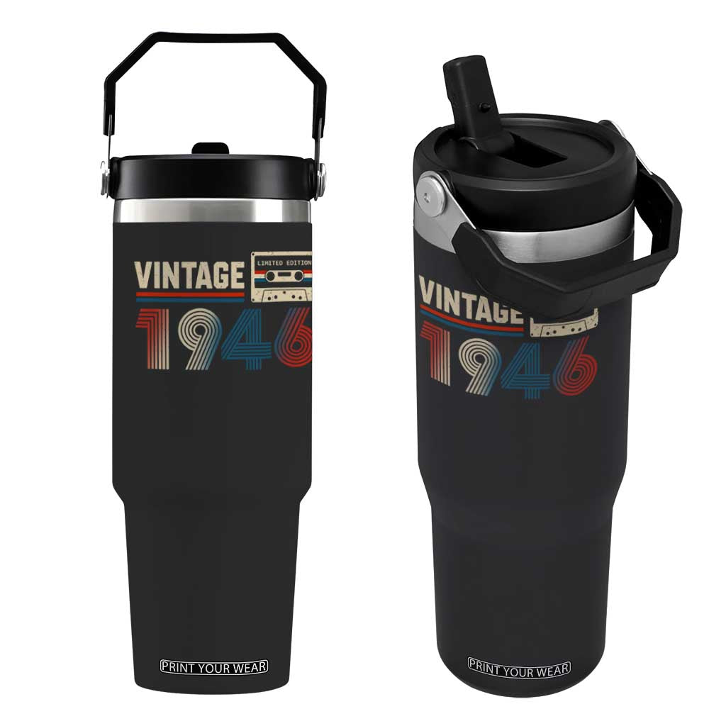 Vintage 1946 80th Birthday Gifts Flip Straw Tumbler 80 Year Old Favors TS10 One Size: 30 oz Black Print Your Wear