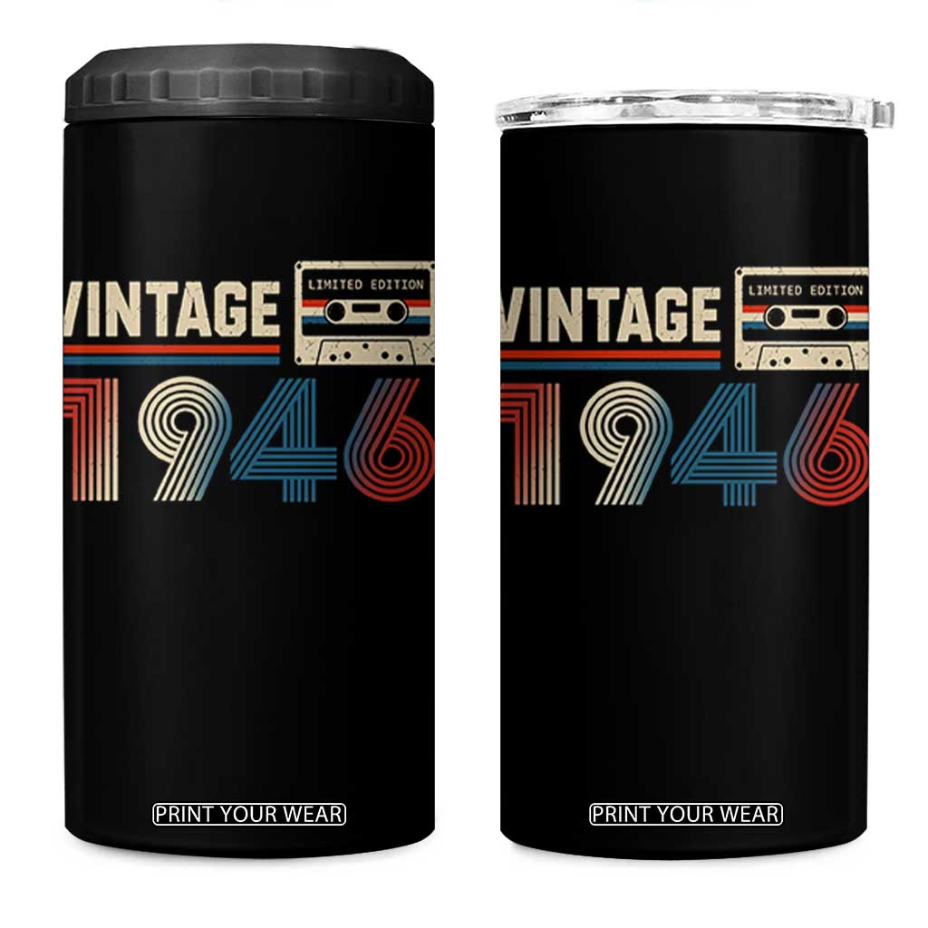 Vintage 1946 80th Birthday Gifts 4 in 1 Can Cooler Tumbler 80 Year Old Favors