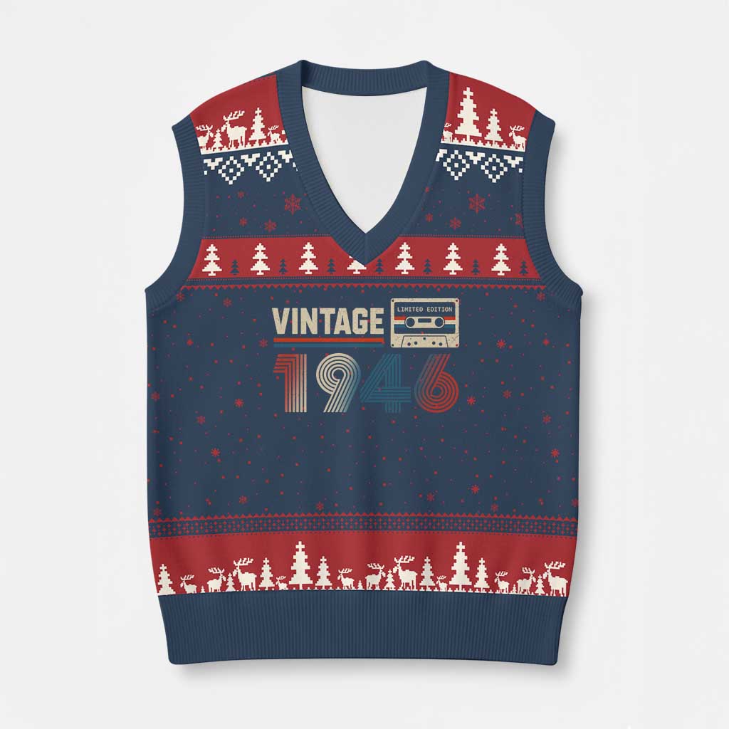 Vintage 1946 80th Birthday Gifts V-Neck Knit Sweater Vest 80 Year Old Favors TS10 Navy Red Print Your Wear