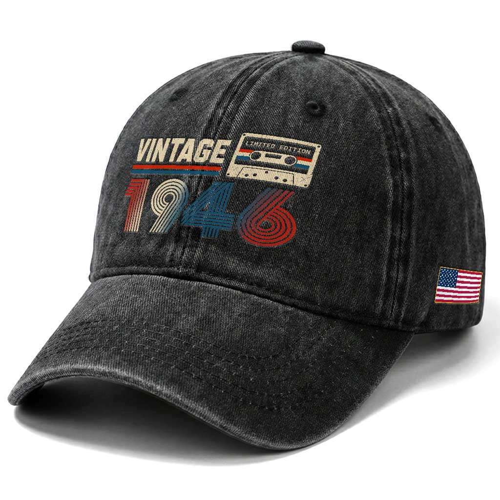 Vintage 1946 80th Birthday Gifts Washed Cotton Baseball Cap 80 Year Old Favors