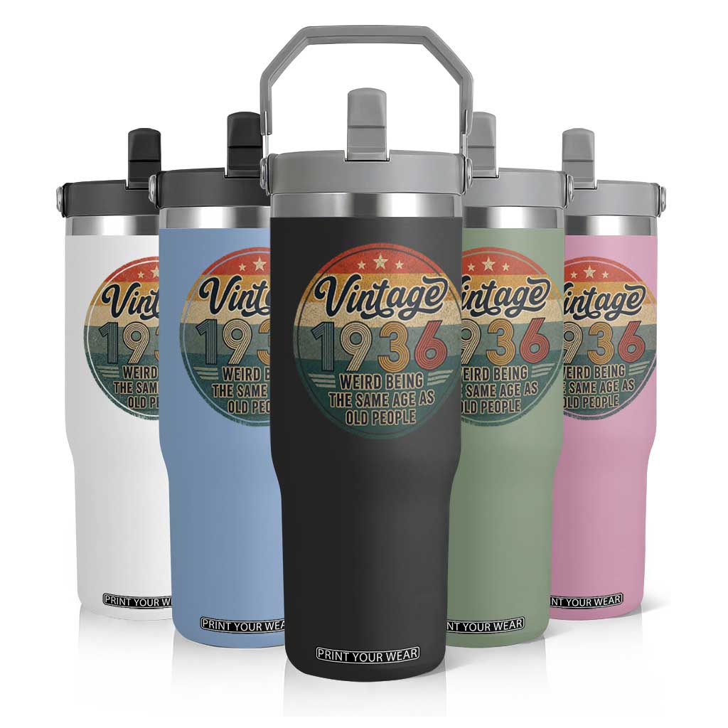 Vintage 1936 90th Birthday Flip Straw Tumbler 90 Year Old Gift Weird Being the Same Age as Old People