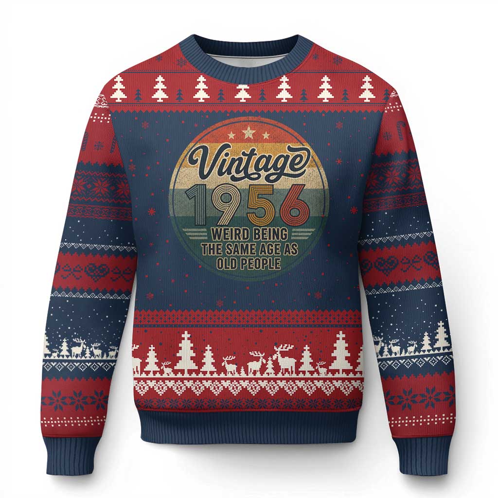 Vintage 1956 70th Birthday Ugly Christmas Sweater 70 Year Old Gift Weird Being the Same Age as Old People TS10 Navy Red Print Your Wear