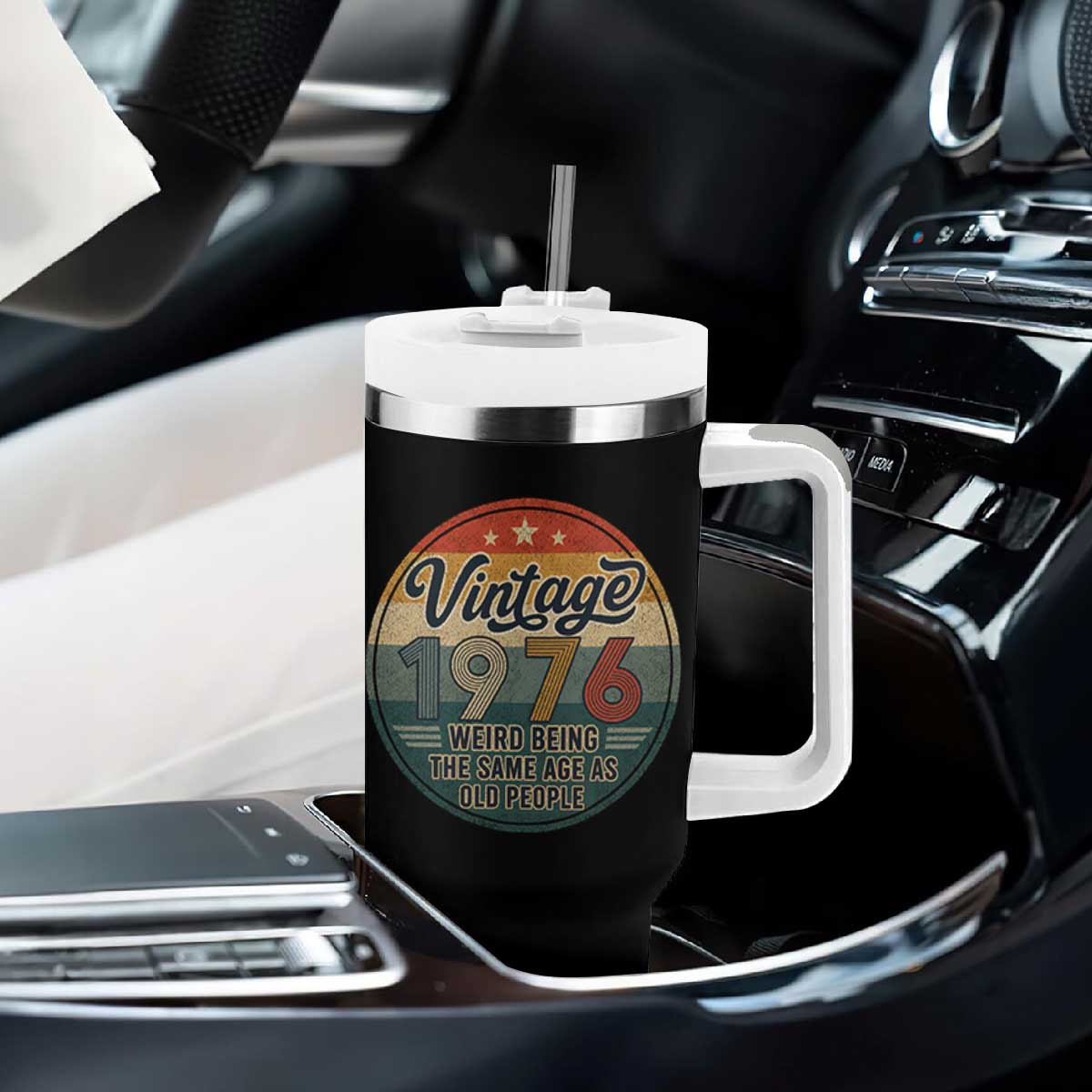 Vintage 1976 50th Birthday Tumbler With Handle 50 Year Old Gift Weird Being the Same Age as Old People