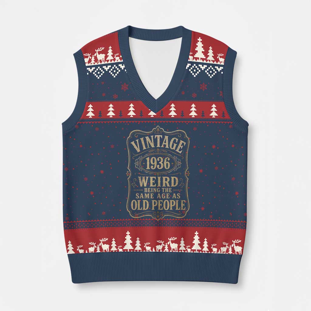 90th Birthday V-Neck Knit Sweater Vest Vintage 90yr 1936 90 Year Old Gift Weird Being the Same Age as Old People TS10 Navy Red Print Your Wear