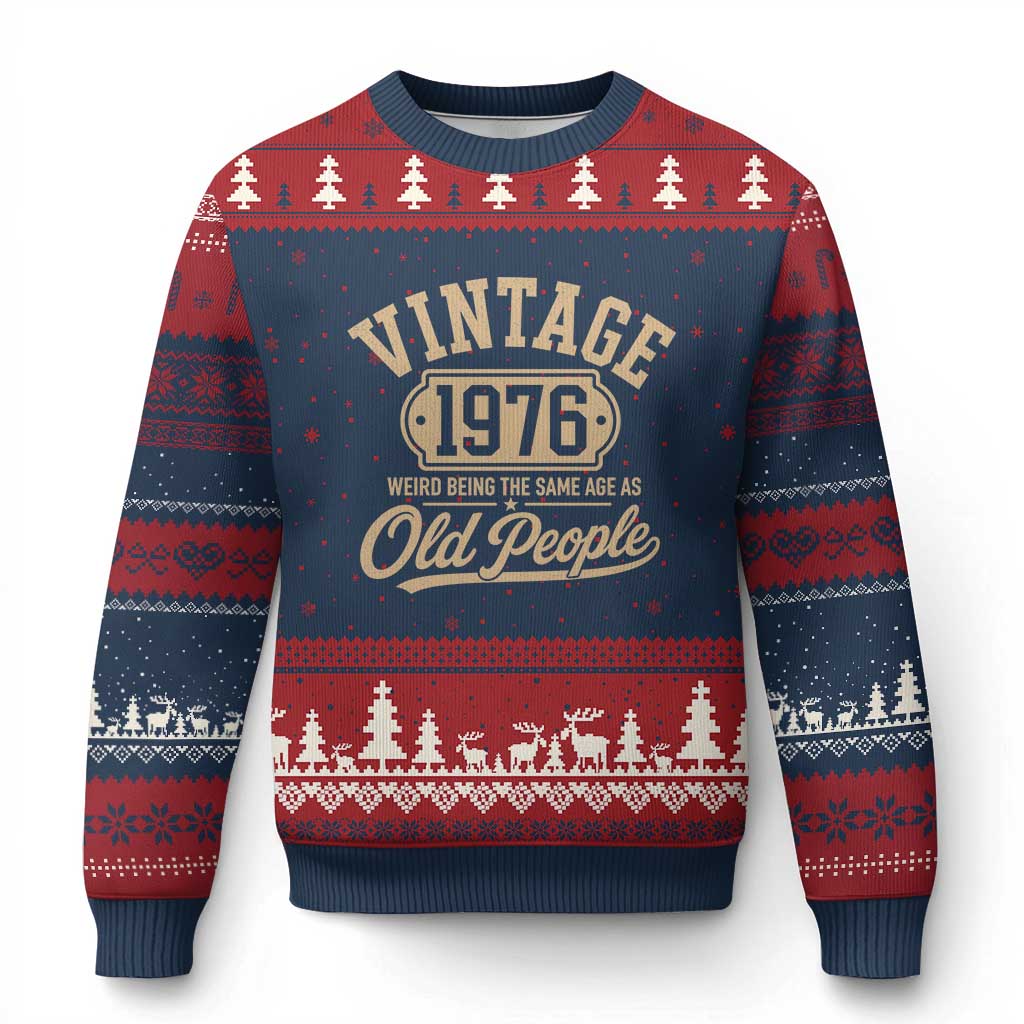 50th Birthday Ugly Christmas Sweater Vintage 1976 50 Year Old Gift Weird Being the Same Age as Old People TS10 Navy Red Print Your Wear