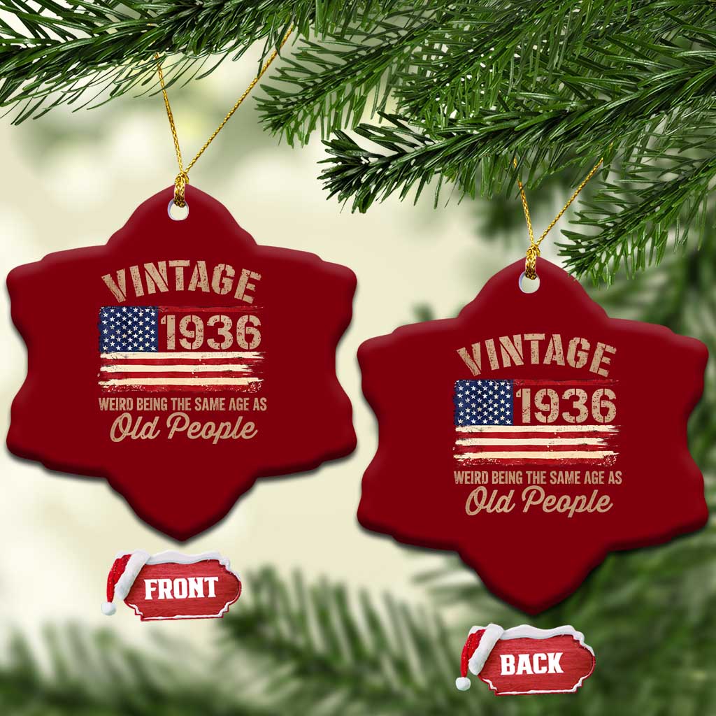 90th Birthday Ceramic Ornament Vintage 1936 Weird Being the Same Age as Old People USA Flag