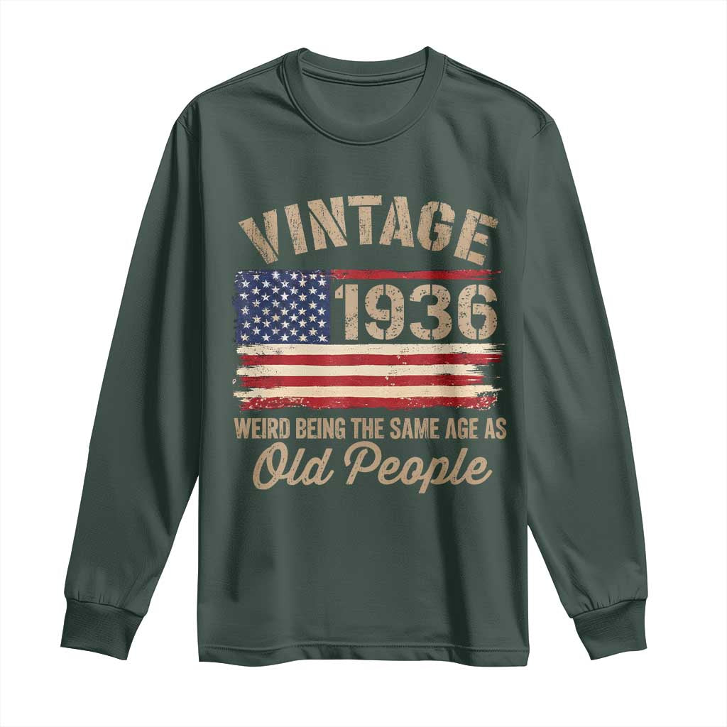 90th Birthday Long Sleeve Shirt Vintage 1936 Weird Being the Same Age as Old People USA Flag