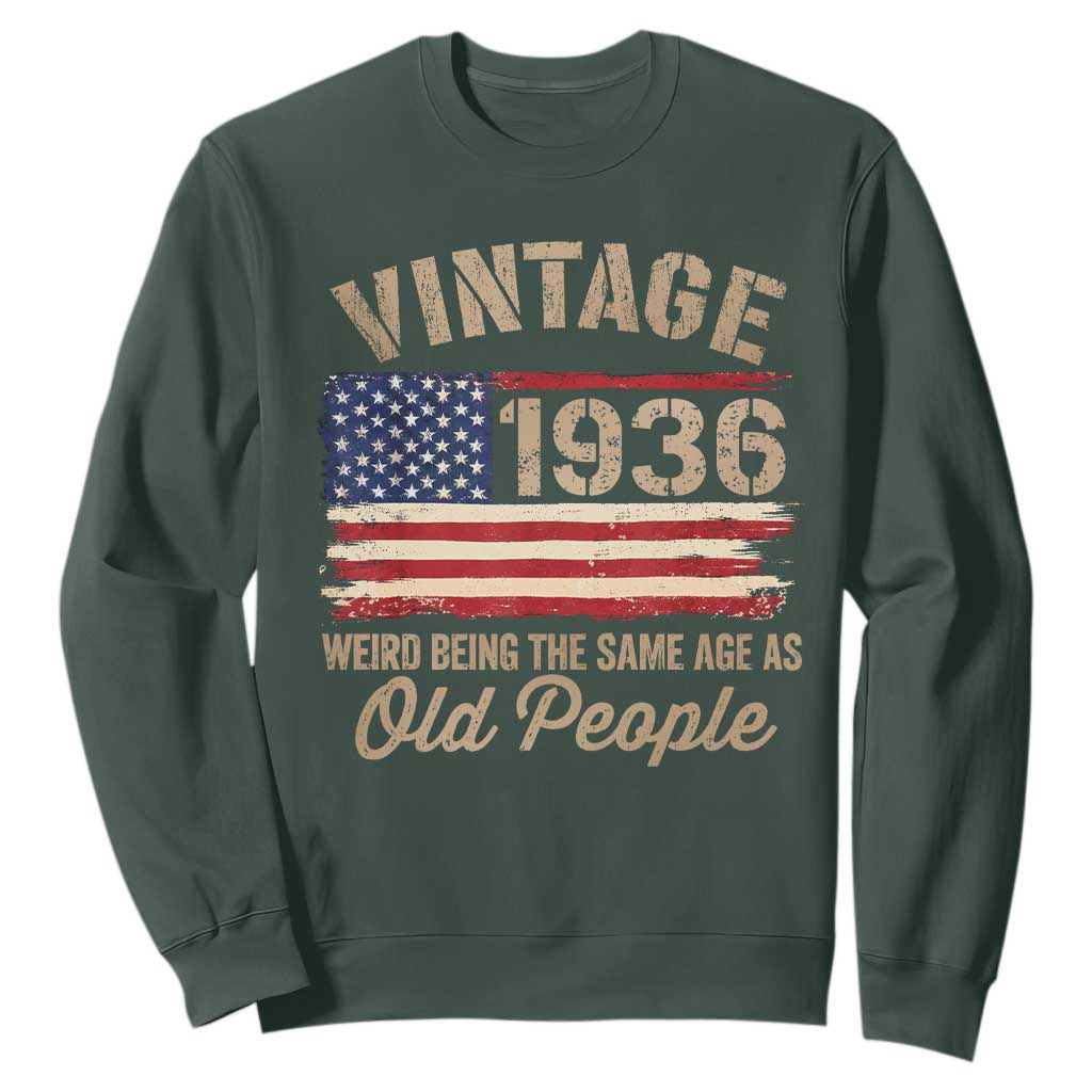 90th Birthday Sweatshirt Vintage 1936 Weird Being the Same Age as Old People USA Flag