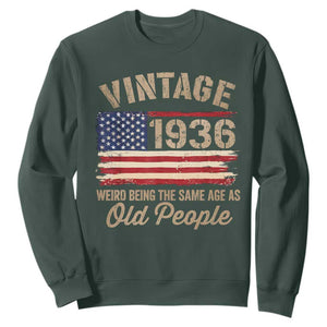 90th Birthday Sweatshirt Vintage 1936 Weird Being the Same Age as Old People USA Flag