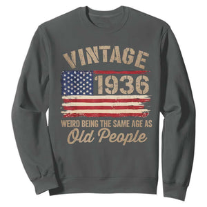 90th Birthday Sweatshirt Vintage 1936 Weird Being the Same Age as Old People USA Flag