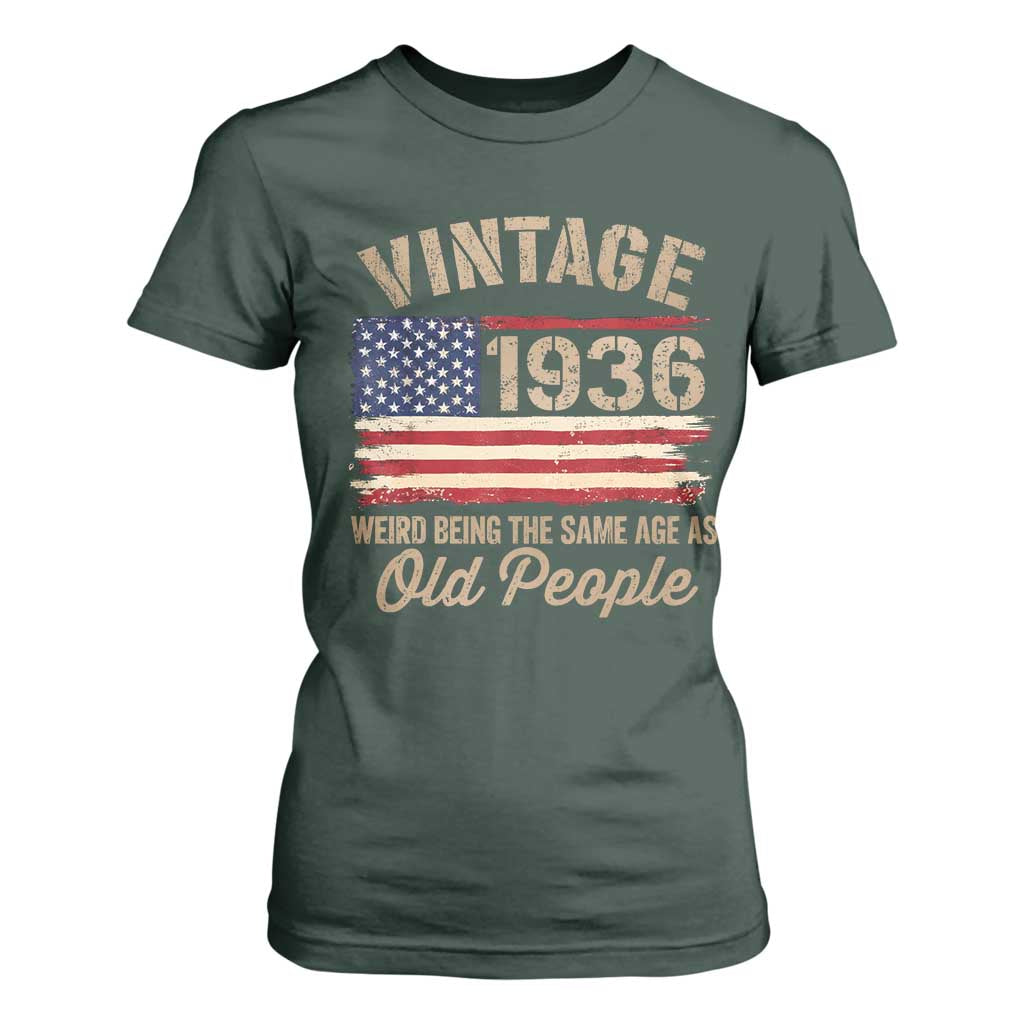 90th Birthday T Shirt For Women Vintage 1936 Weird Being the Same Age as Old People USA Flag