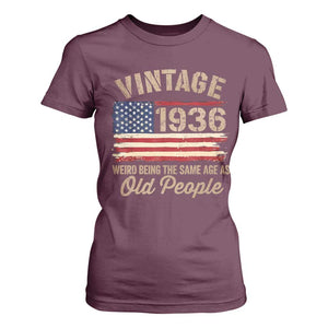 90th Birthday T Shirt For Women Vintage 1936 Weird Being the Same Age as Old People USA Flag