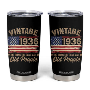 90th Birthday Tumbler Cup Vintage 1936 Weird Being the Same Age as Old People USA Flag