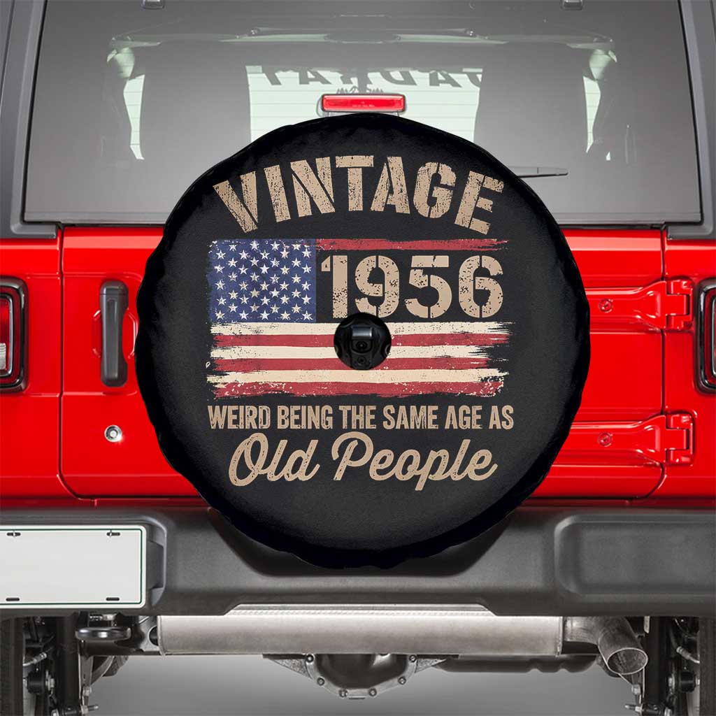 70th Birthday Spare Tire Cover Vintage 1956 Weird Being the Same Age as Old People USA Flag