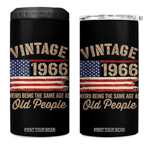 60th Birthday 4 in 1 Can Cooler Tumbler Vintage 1966 Weird Being the Same Age as Old People USA Flag