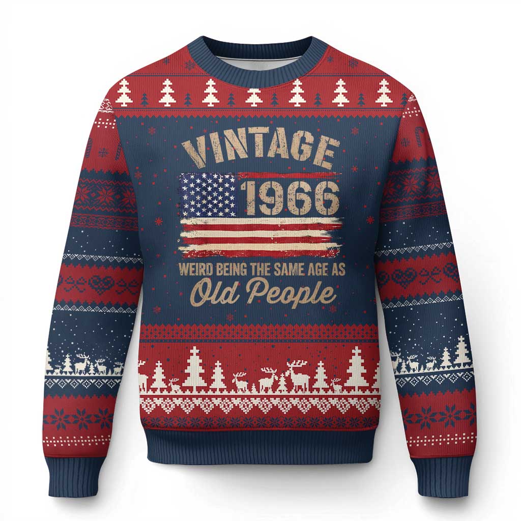 60th Birthday Ugly Christmas Sweater Vintage 1966 Weird Being the Same Age as Old People USA Flag TS10 Navy Red Print Your Wear