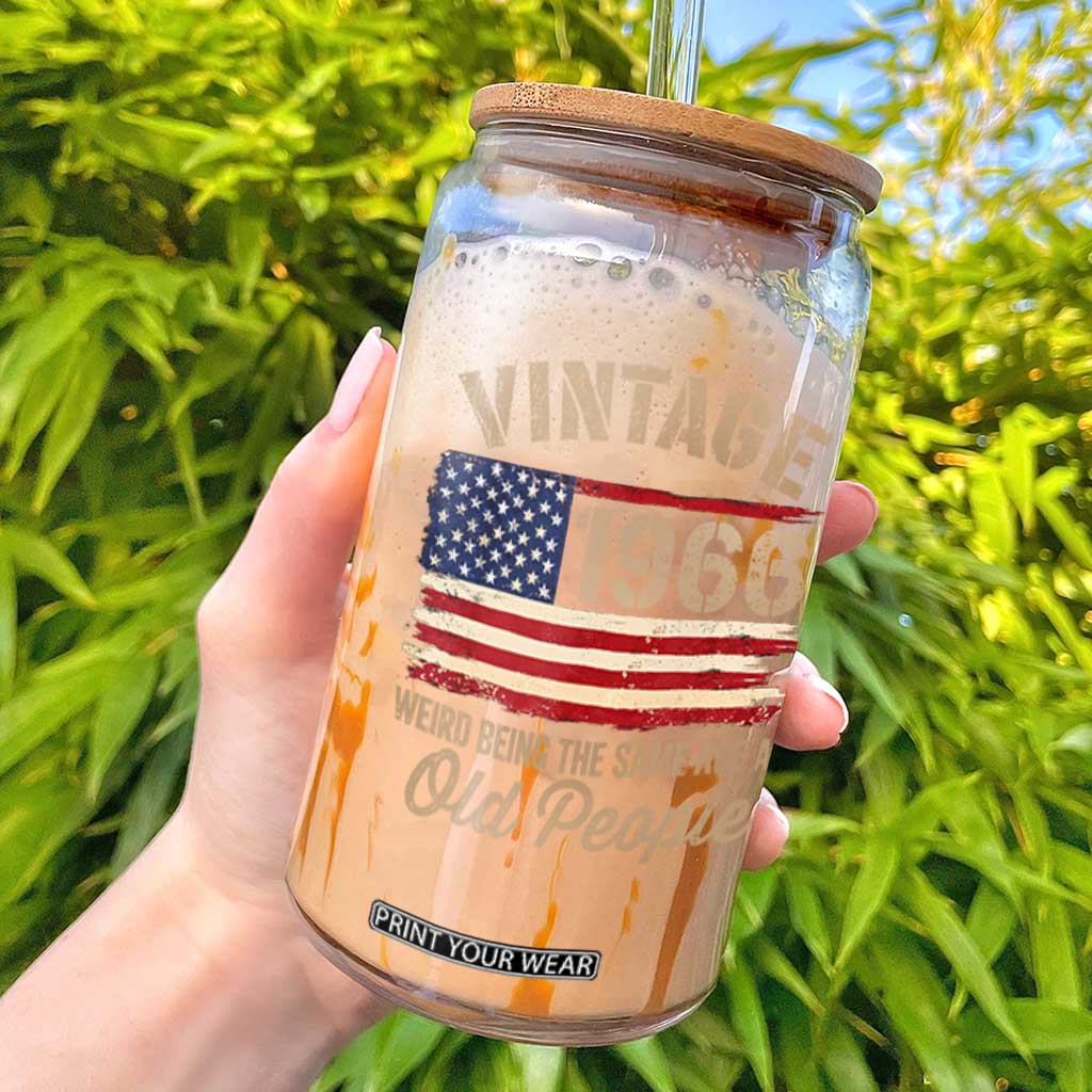 60th Birthday Glass Can Vintage 1966 Weird Being the Same Age as Old People USA Flag TS10 Black Print Your Wear