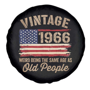 60th Birthday Spare Tire Cover Vintage 1966 Weird Being the Same Age as Old People USA Flag