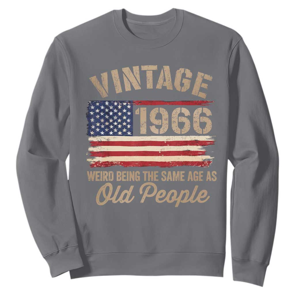 60th Birthday Sweatshirt Vintage 1966 Weird Being the Same Age as Old People USA Flag