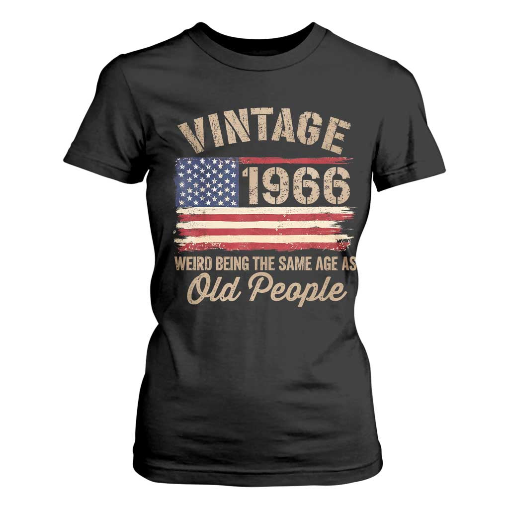 60th Birthday T Shirt For Women Vintage 1966 Weird Being the Same Age as Old People USA Flag