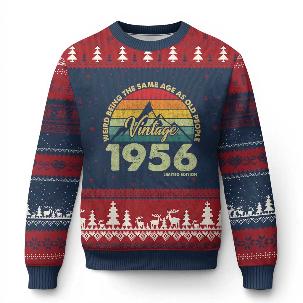 70th Birthday Ugly Christmas Sweater Vintage 1956 Weird Being the Same Age as Old People 70 Year Old Gift TS10 Navy Red Print Your Wear