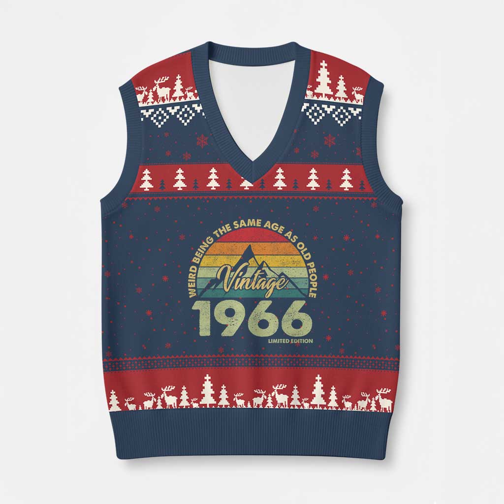 60th Birthday V-Neck Knit Sweater Vest Vintage 1966 Weird Being the Same Age as Old People 60 Year Old Gift TS10 Navy Red Print Your Wear