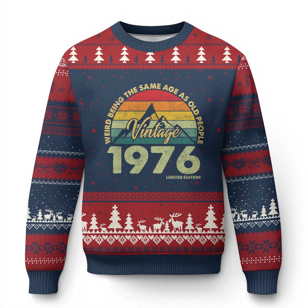 50th Birthday Ugly Christmas Sweater Vintage 1976 Weird Being the Same Age as Old People 50 Year Old Gift TS10 Navy Red Print Your Wear