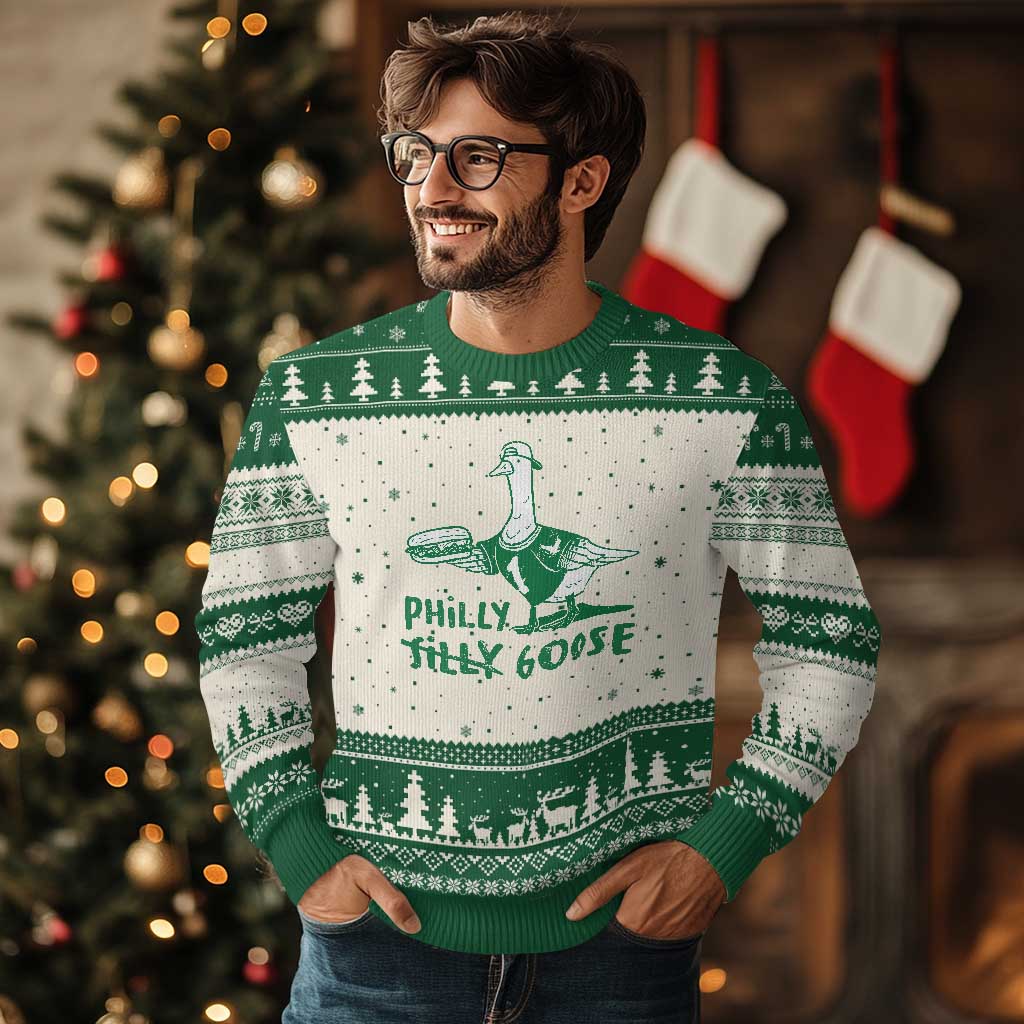 Philly Goose Ugly Christmas Sweater Funny PFE Fan Silly Gooses TS10 Beige Green Print Your Wear