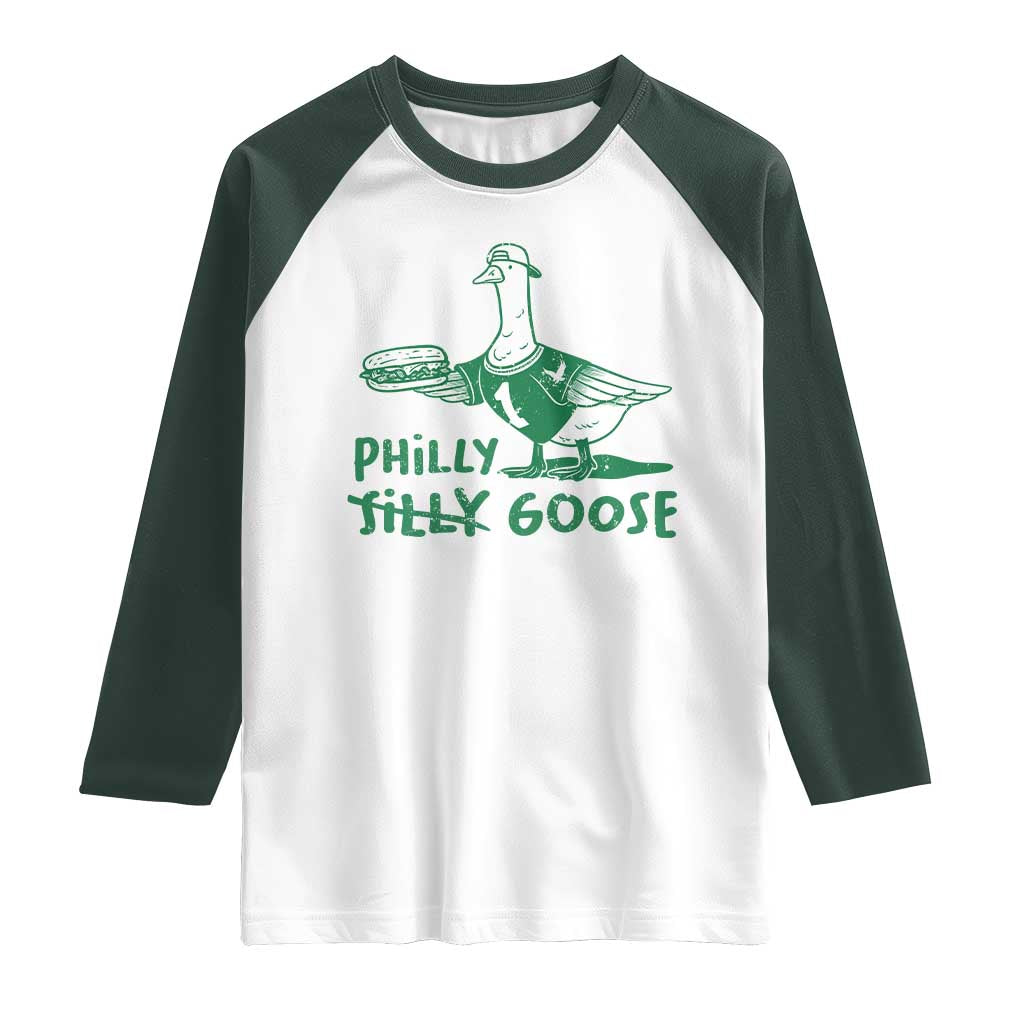 Philly Goose Raglan Shirt Funny PFE Fan Silly Gooses TS10 White Dark Forest Green Print Your Wear