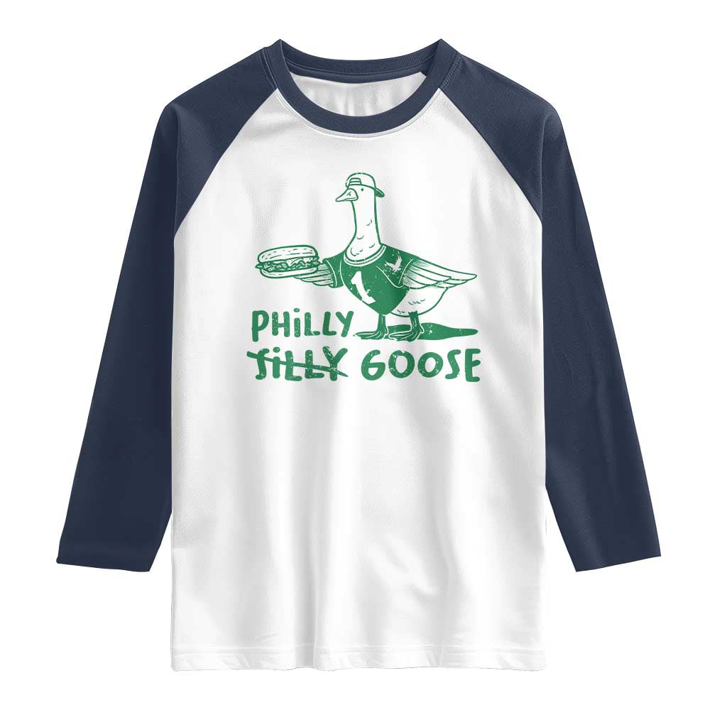 Philly Goose Raglan Shirt Funny PFE Fan Silly Gooses TS10 White Navy Print Your Wear