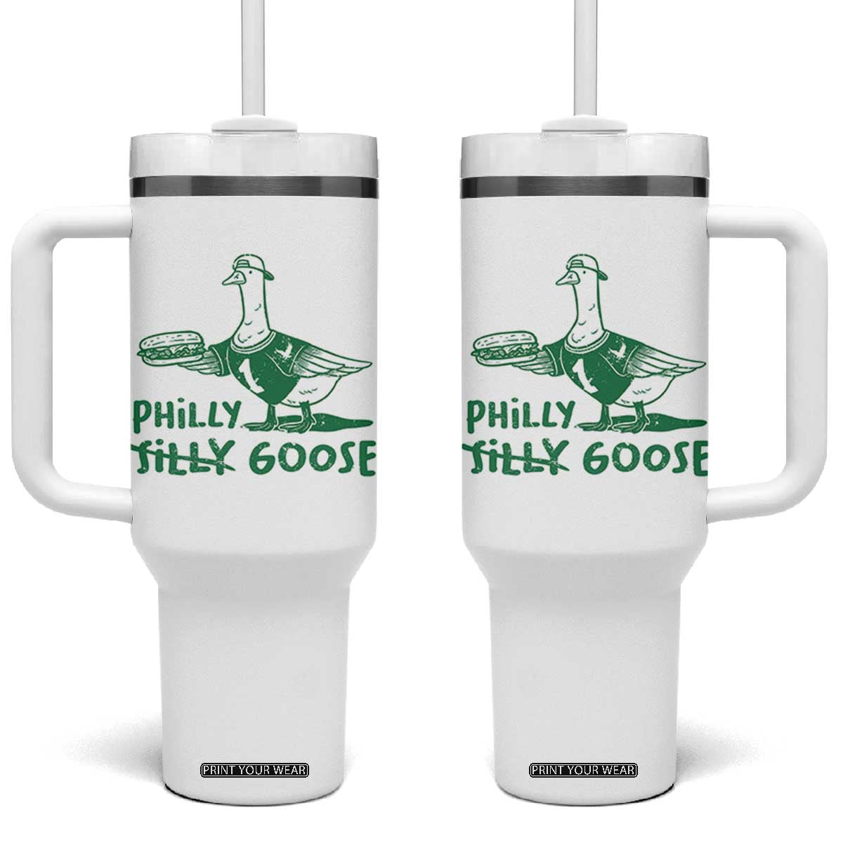Philly Goose Tumbler With Handle Funny Philadelphia Fan Silly Gooses TS10 One Size: 40 oz White Print Your Wear