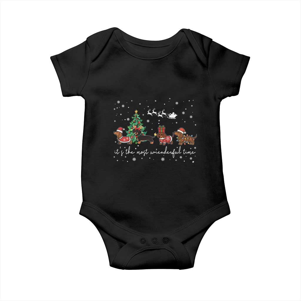 Dachshund Christmas Baby Onesie Funny Weiner Dog Lovers Its The Most Wienderful Time TS10 Black Print Your Wear