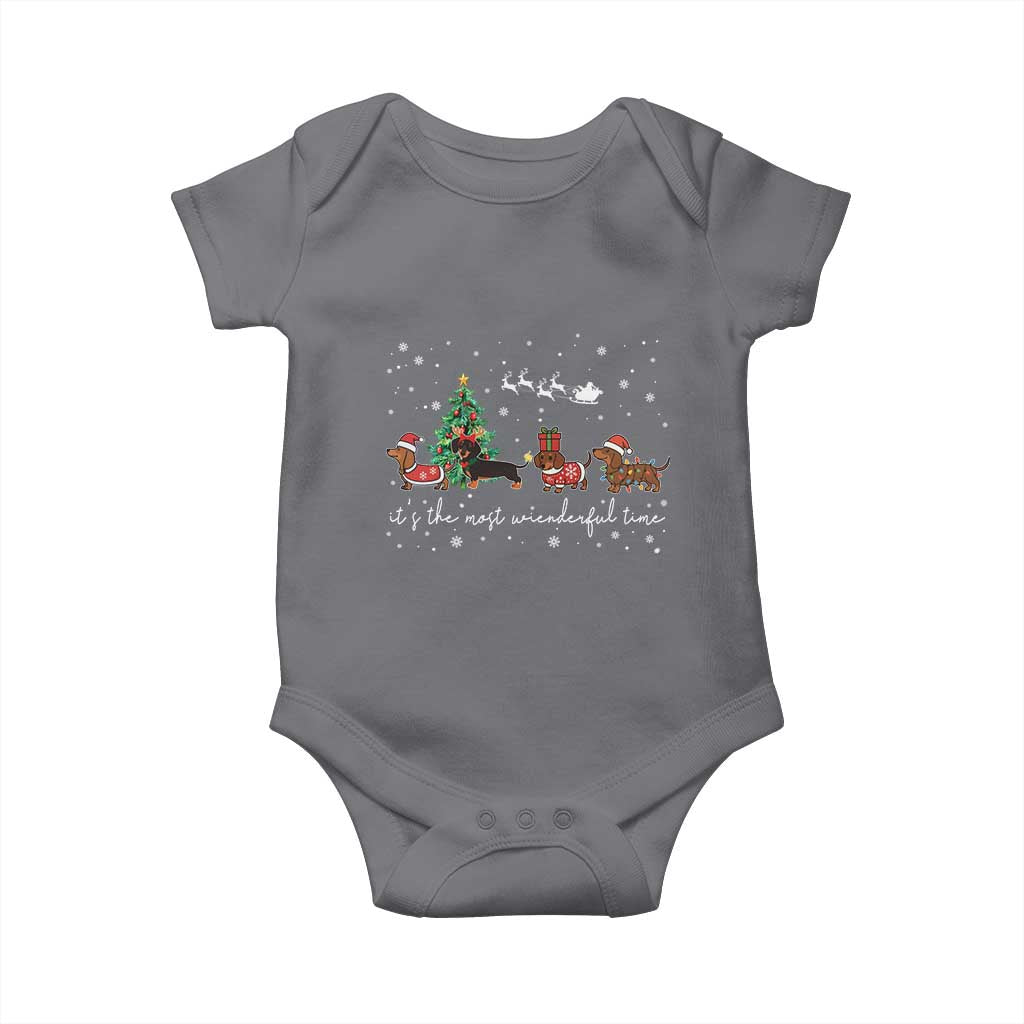 Dachshund Christmas Baby Onesie Funny Weiner Dog Lovers Its The Most Wienderful Time TS10 Charcoal Print Your Wear