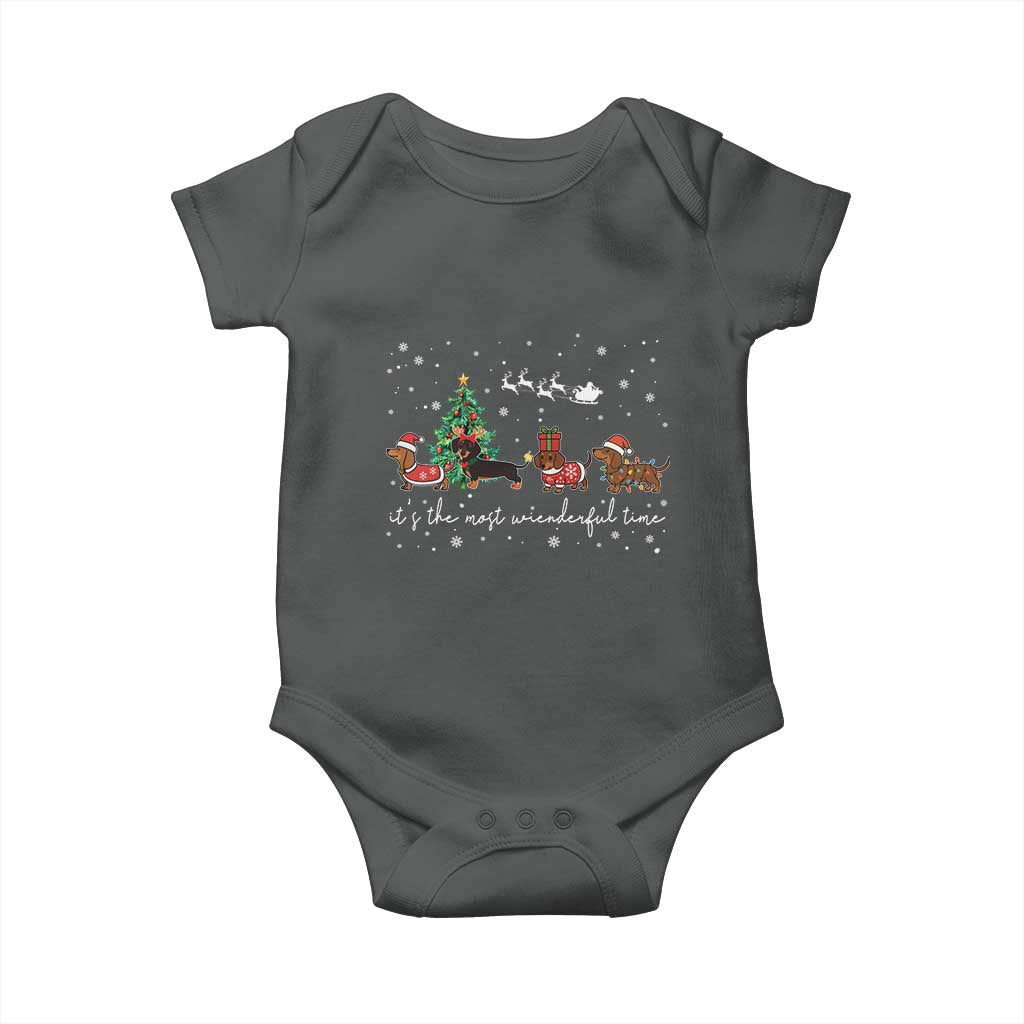 Dachshund Christmas Baby Onesie Funny Weiner Dog Lovers Its The Most Wienderful Time TS10 Dark Heather Print Your Wear